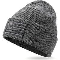 OUTDOOR SHAPING American Flag Embroidered Knit Cuffed Beanie for Men Women Tactical Winter Warm Hat M-L Dark Charcoal & Grey Marled