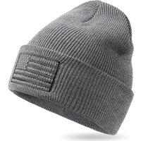 OUTDOOR SHAPING American Flag Embroidered Knit Cuffed Beanie for Men Women Tactical Winter Warm Hat M-L Mid Charcoal & Grey Marled