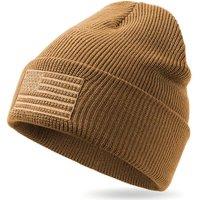 OUTDOOR SHAPING American Flag Embroidered Knit Cuffed Beanie for Men Women Tactical Winter Warm Hat M-L Camel