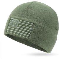 OUTDOOR SHAPING American Flag Fleece Watch Cap, USA Multi-Season Army Military Tactical Beanie, Winter Warm Beanie One Size-L Forest Green