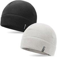 Tactical Fleece Cap Winter Warm Beanie Multi-Season Watch Cap Military Army 2 Pack, Black+Oatmeal, One Size-2 Pack, Black+oatmeal, One Size-Large