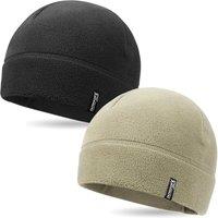 OUTDOOR SHAPING 2 Pack Tactical Fleece Cap Winter Warm Beanie Military Army Watch Cap Gift for Men Women One Size Black+olive