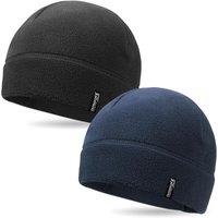 OUTDOOR SHAPING 2 Pack Tactical Fleece Cap Winter Warm Beanie Military Army Watch Cap Gift for Men Women One Size Black+navy
