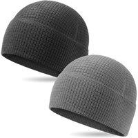 2 Pack Grid Fleece Beanie Watch Cap Waffle Tactical Beanie Multi-Season Army Military Fleece Hat, All Weather Gear One Size-M Black/Grey