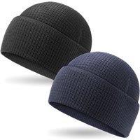 Outdoor Shaping 2 Pack Grid Fleece, Cuffed Beanie Watch Cap Waffle, Tactical Army Military Hat Multi-Season, Warm Lightweight Skull Cap, All-Weather O