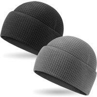 Outdoor Shaping 2 Pack Grid Fleece, Cuffed Beanie Watch Cap Waffle, Tactical Army Military Hat Multi-Season, Warm Lightweight Skull Cap, All-Weather O
