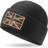 Outdoor Shaping Grid Fleece Cuffed Beanie with Leather American Flag Patch Waffle Tactical Army Military Skull Cap Pitch Black