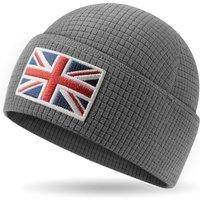 Outdoor Shaping Grid Fleece Cuffed Beanie with Leather American Flag Patch Waffle Tactical Army Military Skull Cap Grey