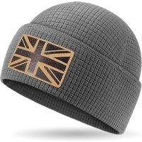 Outdoor Shaping Grid Fleece Cuffed Beanie with Leather American Flag Patch Waffle Tactical Army Military Skull Cap Rock Grey