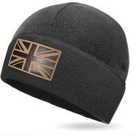 Outdoor Shaping UK Flag Tactical Beanie Recycled Fleece Material Sustainable Warm Ideal for Hiking and Tactical Use Black