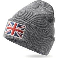 Outdoor Shaping UK Flag Embroidered Knit Cuffed Beanie for Men Women Tactical Winter Warm Hat Mid Charcoal& Grey Marled