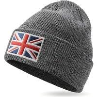 Outdoor Shaping UK Flag Embroidered Knit Cuffed Beanie for Men Women Tactical Winter Warm Hat Black