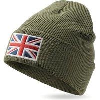 Outdoor Shaping UK Flag Embroidered Knit Cuffed Beanie for Men Women Tactical Winter Warm Hat Army Green
