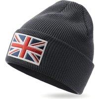 Outdoor Shaping UK Flag Embroidered Knit Cuffed Beanie for Men Women Tactical Winter Warm Hat Dark Charcoal& Grey Marled