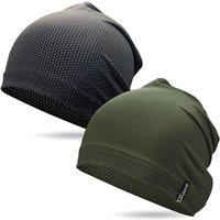 Outdoor Shaping 2 Pcs Cooling Skull Caps for Men Women, Breathable 3D Mesh Lightweight Slouchy Beanie for Cycling Gym Running Black+Army Green