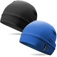 Outdoor Shaping 2 Pcs Cooling Skull Caps for Men Women, Breathable 3D Mesh Lightweight Slouchy Beanie for Cycling Gym Running Black+Dark Blue
