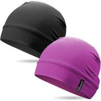 Outdoor Shaping 2 Pcs Cooling Skull Caps for Men Women, Breathable 3D Mesh Lightweight Slouchy Beanie for Cycling Gym Running Black+Purple