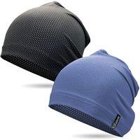 Outdoor Shaping 2 Pcs Cooling Skull Caps for Men Women, Breathable 3D Mesh Lightweight Slouchy Beanie for Cycling Gym Running Black+Heather Blue