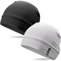 Outdoor Shaping 2 Pcs Cooling Skull Caps for Men Women, Breathable 3D Mesh Lightweight Slouchy Beanie for Cycling Gym Running Black+Light Gray
