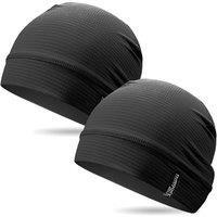 Outdoor Shaping 2 Pcs Cooling Skull Caps for Men Women, Breathable 3D Mesh Lightweight Slouchy Beanie for Cycling Gym Running Black+Black