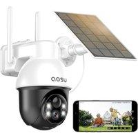aosu Solar Security Camera Wireless Outdoor with Panoramic PTZ, Human Auto Tracking, 2K Night Vision, Light and Sound Alarm, 2-Way Audio, Compatible w