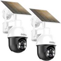 AOSU Outdoor Surveillance Camera with Solar Panel, Panoramic PTZ, Automatic Person Tracking, 2K Night Vision, Light and Sound Alarm, 2-Way Audio, Comp