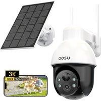 aosu 3K Security Camera Outdoor Wireless, 360 Panoramic View, 5MP WiFi Cameras Battery for Home Surveillance with Portable Solar Panel, Auto Trackin