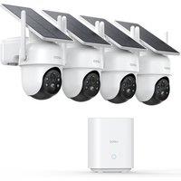 aosu 2K Security Cameras Outdoor Wireless, 4 Cam-Kit & aosuBase, No Subscription Required, Solar-Powered, Home Security Cameras System with 360 Pan