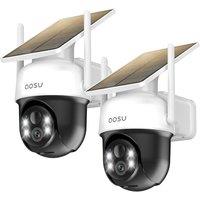 aosu 2PACK Solar Security Camera Outdoor Wireless, 2K/3MP Home Security Camera, Solar Battery Powered, 360 Surveillancewith Automatic Tracking, Colo