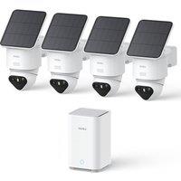 aosu T2 Ultra 4K Security Cameras Wireless Outdoor Solar, 4 Cam Kit & aosuBase 2.0, Smart Home Security System with TrueColor Night Vision, AI Recogni