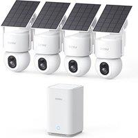 AOSU 4K D1 Max Solar Security Cameras Outdoor Wireless, 4-Cam Kit + aosuBase 2.0, 360 PTZ Auto Tracking, Color Night Vision, AI Person & Vehicle Det