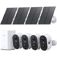 aosu 2K Solar Security Cameras Wireless Outdoor, 4-Cam Kit with aosuBase 2.0, No Subscription, 32GB Built-in, Expandable 1TB, Long Battery Life, Color