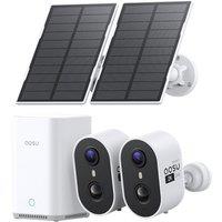 aosu 2K Solar Security Cameras Wireless Outdoor, 2 Cam Kit & 2.0 aosuBase, No Subscription, 120 Days Local Storage, Expandable, Spotlight & Siren Alar