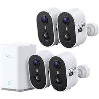 aosu 2K Security Cameras Wireless Outdoor Indoor, 4 Cam Kit System & 2.0 aosuBase, No Subscription, 32GB Local Storage, Expandable 1TB, Sound & Light