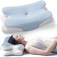 RUMMY Cervical Memory Foam Ergonomic Pillow, Removable Washable Pillowcase, For Side and Stomach Sleepers(Blue) 1 Blue
