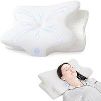 RUMMY Cervical Memory Foam Ergonomic Neck Pillow Removable Washable pillowcase, for Orthopedic Sleeping Neck Pain and Stomach Sleepers(Ivory white,62x