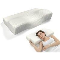 RUMMY Ergonomic Memory Foam Cervical Pillow, Neck Support Pillow for Back and Side Sleepers with Washable Pillowcase