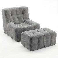 RUMMY Single Lounge Sofa with Ottoman, Corduroy Upholstered Foam Armchair, Boneless Floor Seating Chair with Footrest, Compressed Sofa in a Box, No As