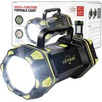 LETOUR Rechargeable LED Torch, 4000Lumens Multi-Functional Camping Light Super Bright Flashlight 8 Modes LED Searchlight, 4800mAh Power Bank, IP65 Wat