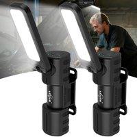 Inspection Lamp 2000 Lumen 2 Pack Rechargeable LED Work Light with Magnetic and Foldable 180 Rotating Stand and Magnetic Torch for Maintenance Work