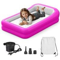 Inflatable Toddler Travel Bed, Portable Kids Air Mattress with Soft Bed Sheet, Toddler Air Mattress with Surround Safety Bumpers, Ideal for Home Use o