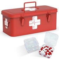 Orionstar First Aid Medicine Box, First Aid Cabinet with Top Handle, Metal Medicine Storage Tin with 3 Portable Medicine Boxes, Empty Box with Safety