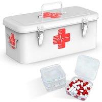 Orionstar First Aid Medicine Box, First Aid Cabinet with Top Handle, Metal Medicine Storage Tin with 3 Portable Medicine Boxes, Empty Box with Safety
