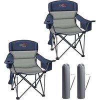 Set of 2 Oversized Camping Chairs for Adults 200KG with Cup Holder and Cooler Bag, Heavy Duty Extra Wide Folding Camping Chairs for Outdoor Picnic Fis