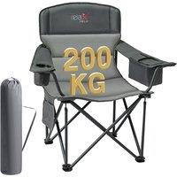 Oversized Camping Chair for Adults 200KG with Cup Holder and Cooler Bag, Heavy Duty Extra Wide Folding Camping Chairs for Outdoor Picnic Fishing, Grey