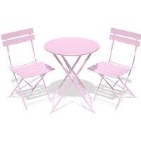 Folding Bistro Table and Chairs Set of 2, Balcony Furniture, Outdoor Garden Bistro Set for 2, Small Garden Furniture Set 3 Piece, Pink