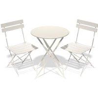 Folding Bistro Table and Chairs Set of 2, Balcony Furniture, Outdoor Garden Bistro Set for 2, Small Garden Furniture Set 3 Piece, White