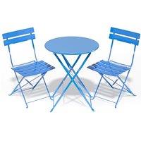 Folding Bistro Table and Chairs Set of 2, Balcony Furniture, Outdoor Garden Bistro Set for 2, Small Garden Furniture Set 3 Piece, Blue