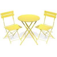 Folding Bistro Table and Chairs Set of 2, Balcony Furniture, Outdoor Garden Bistro Set for 2, Small Garden Furniture Set 3 Piece, Yellow