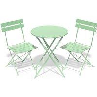 Folding Bistro Table and Chairs Set of 2, Balcony Furniture, Outdoor Garden Bistro Set for 2, Small Garden Furniture Set 3 Piece, Green